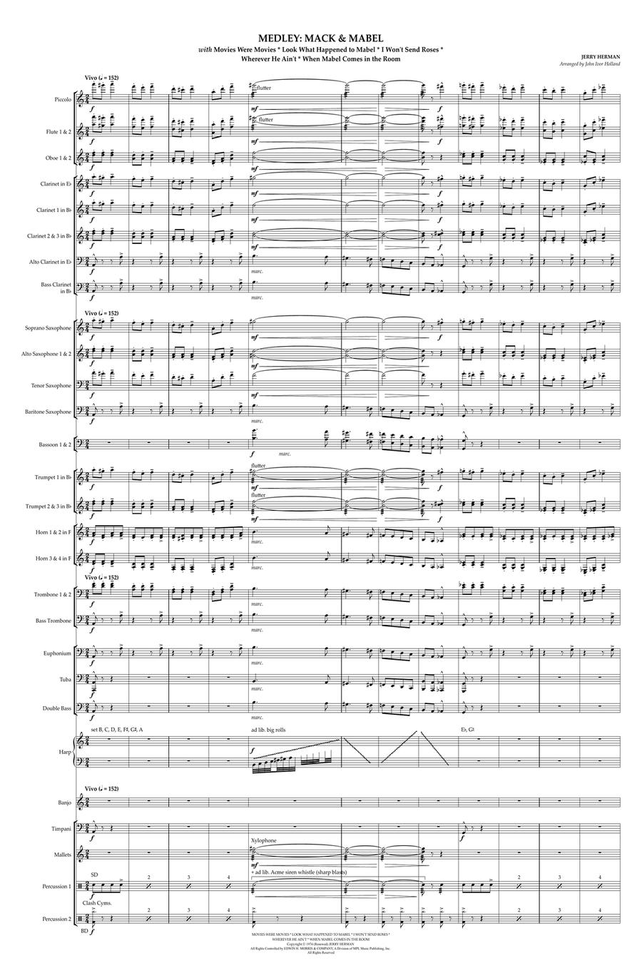Medley: Movies Were Movies with Look What Happened To Mabel, I Won't Send Roses, Wherever He Ain'... Concert Band scores gallery preview page 1