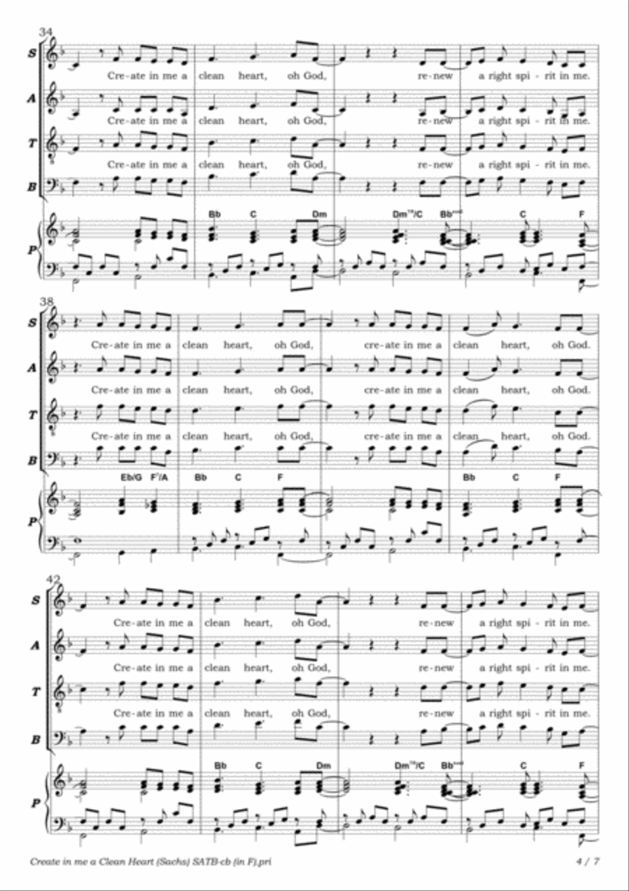 Create in me a clean heart 4-Part scores gallery preview page 4