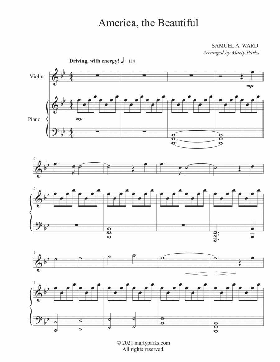 America, the Beautiful (Violin-Piano) Violin Solo scores gallery preview page 1