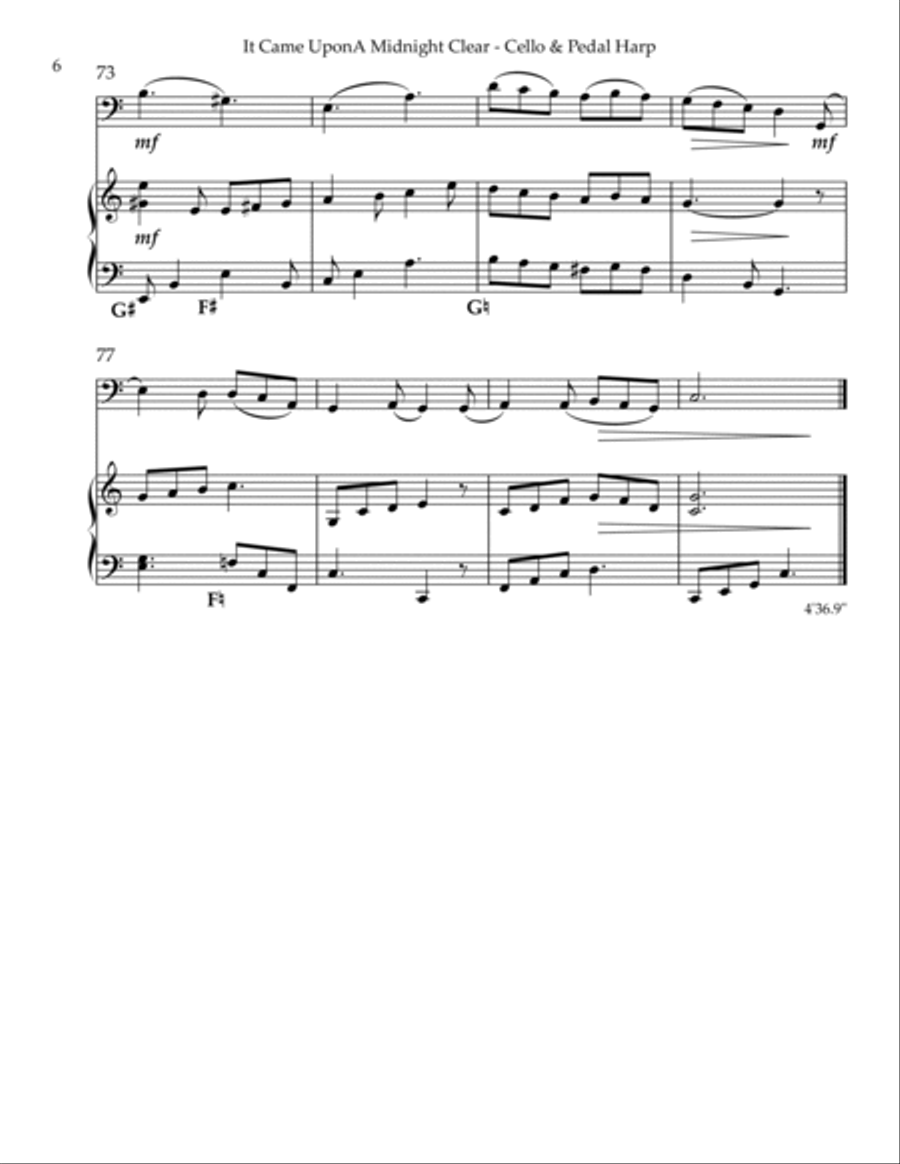 It Came Upon A Midnight Clear, Duet for Cello & Pedal Harp String Duet scores gallery preview page 6