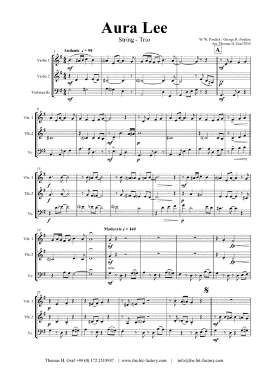 Aura Lee - Love me tender - Elvis - String Trio String Trio scores gallery preview page 1