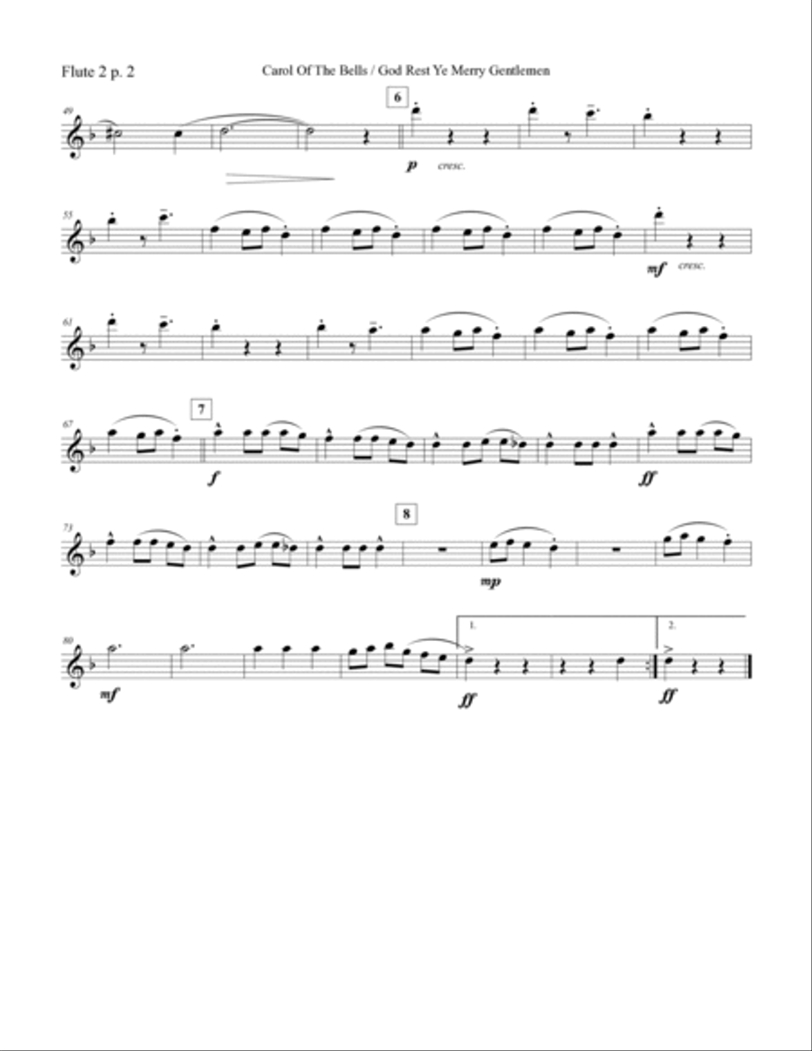 Carol of the Bells / God Rest Ye Merry Gentlemen - 4 Flutes (with 2 optional Alto Flute parts) Flute Quartet scores gallery preview page 6
