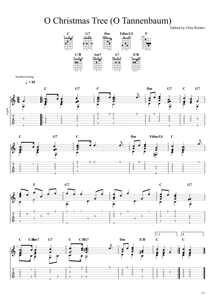 O Christmas Tree (O Tannenbaum) Guitar Tablature scores gallery preview page 1