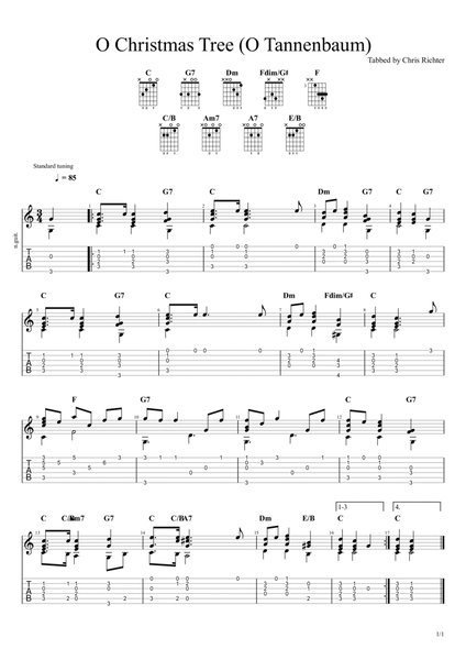 O Christmas Tree (O Tannenbaum) (Solo Fingerstyle Guitar Tab) image number null