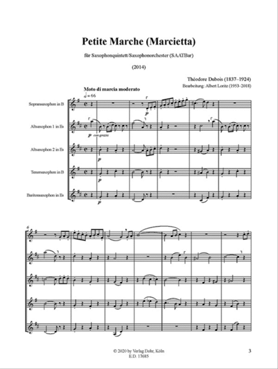 Petite Marche (Marcietta) (für Saxophonquintett/Saxophonorchester) Saxophone Quintet scores gallery preview page 2