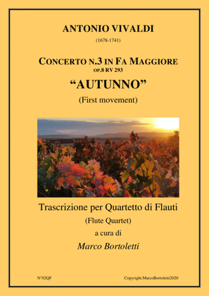 Book cover for Flute Quartet trascription (First Movement) from "Autunno - Concerto in F Major op.8 RV 293"by Anton