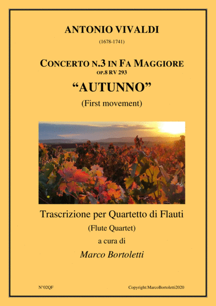 Flute Quartet trascription (First Movement) from "Autunno - Concerto in F Major op.8 RV 293"by Anton image number null