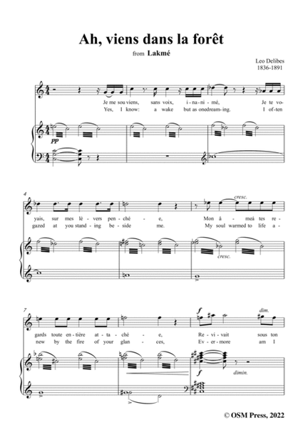 Delibes-Ah,Viens dans la forêt,in C Major,from 'Lakmé',for Voice and Piano