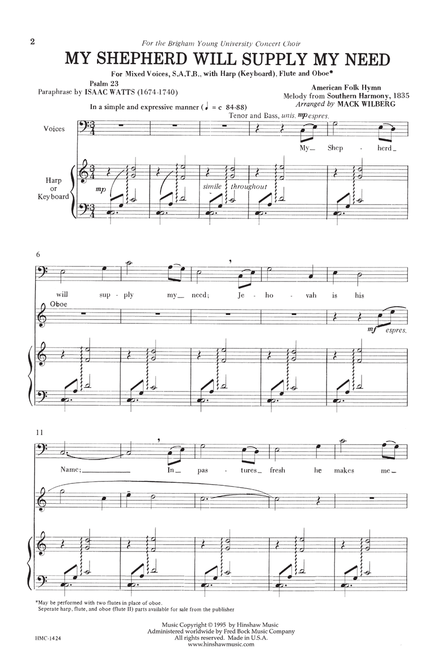 My Shepherd Will Supply My Need 4-Part scores gallery preview page 1