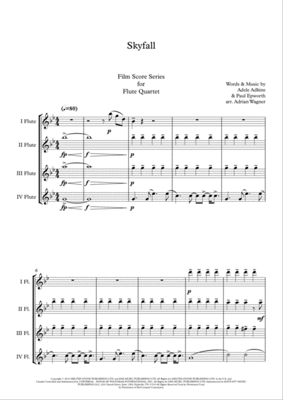 Skyfall Flute Quartet scores gallery preview page 3