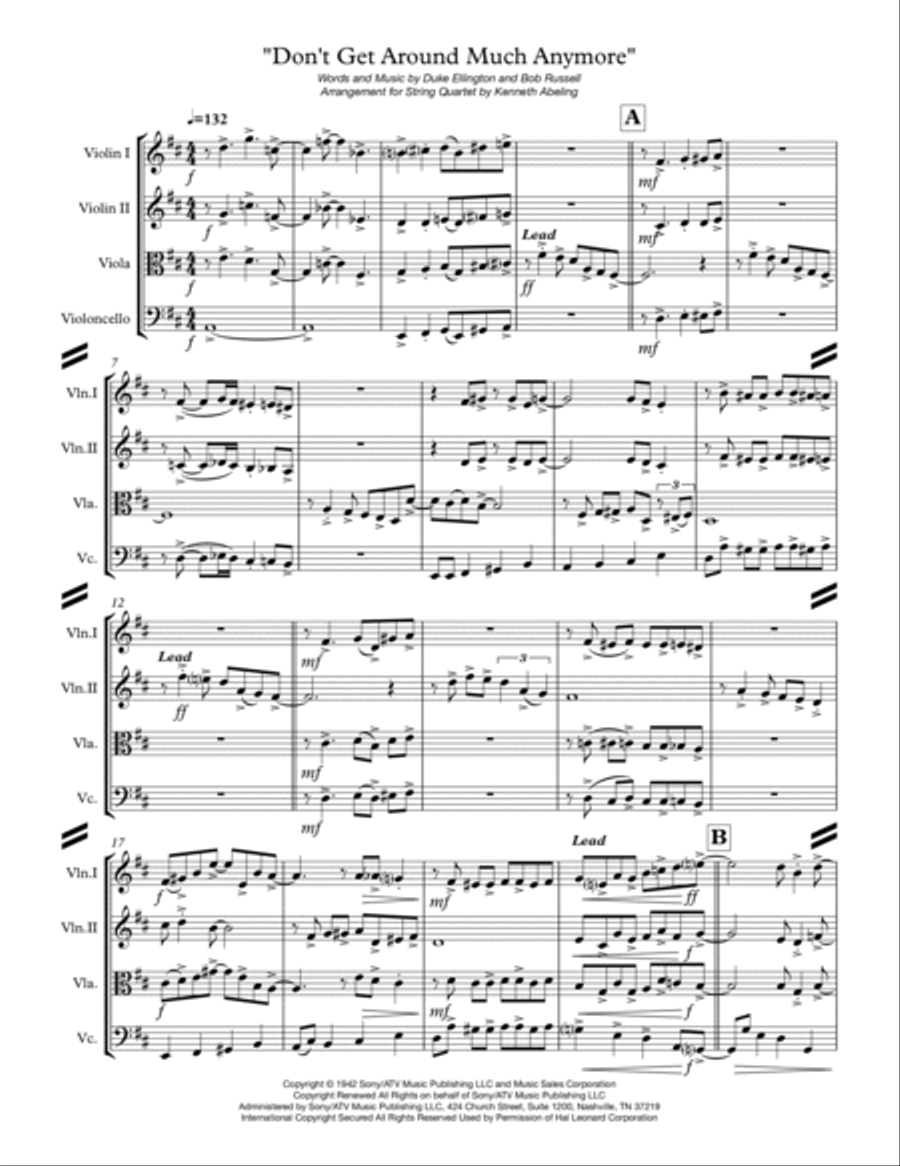 Don't Get Around Much Anymore String Quartet scores gallery preview page 2