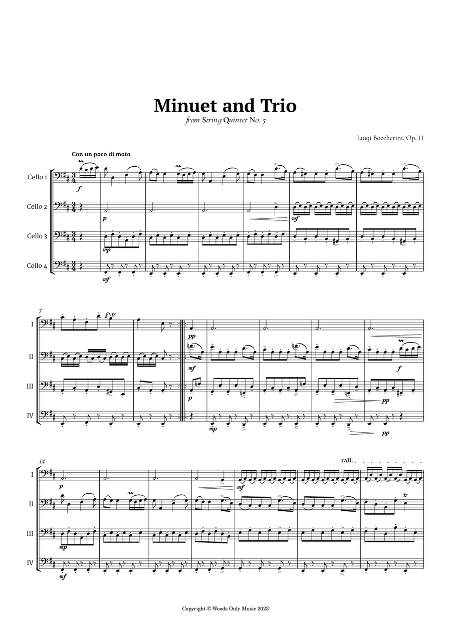 Minuet by Boccherini for Cello Quartet String Quartet scores gallery preview page 2