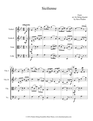 Faure Sicilenne for String Quartet
