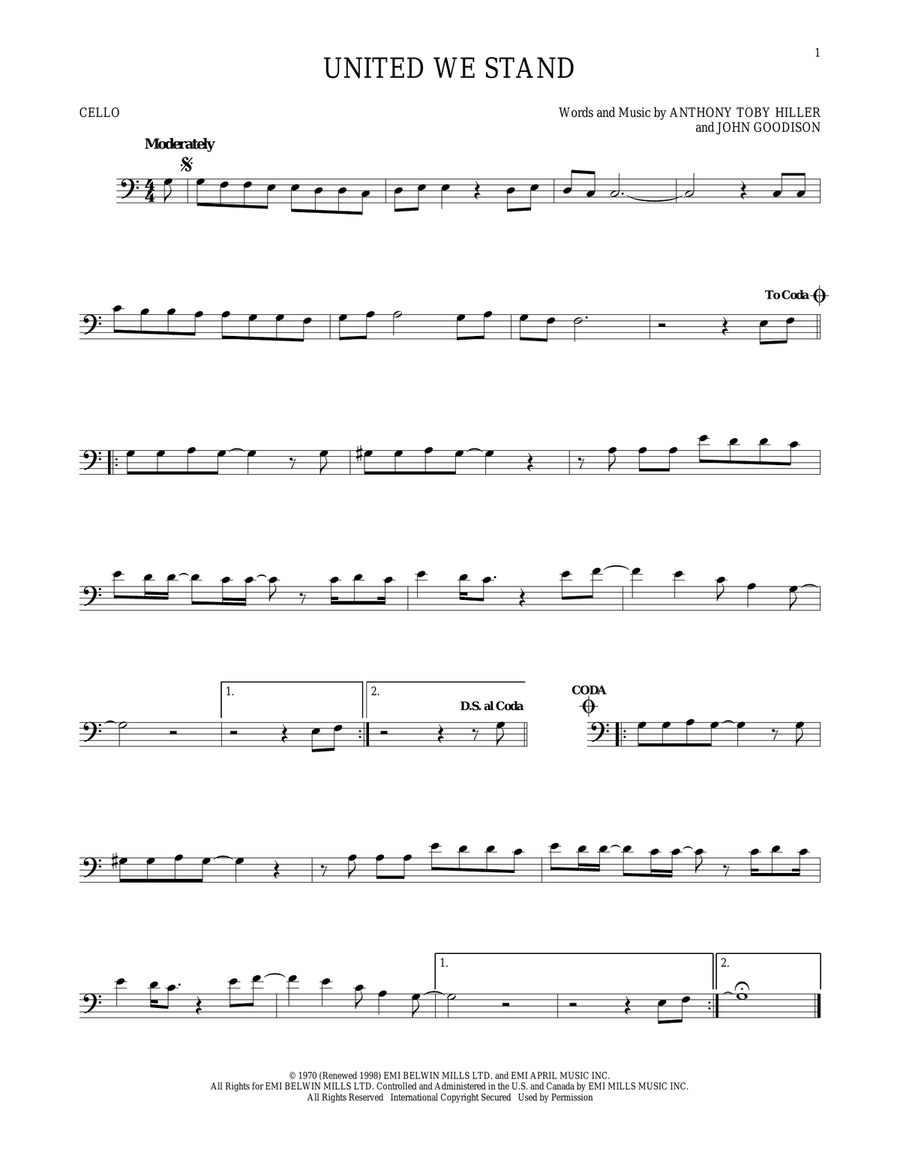 United We Stand Cello Solo scores gallery preview page 1