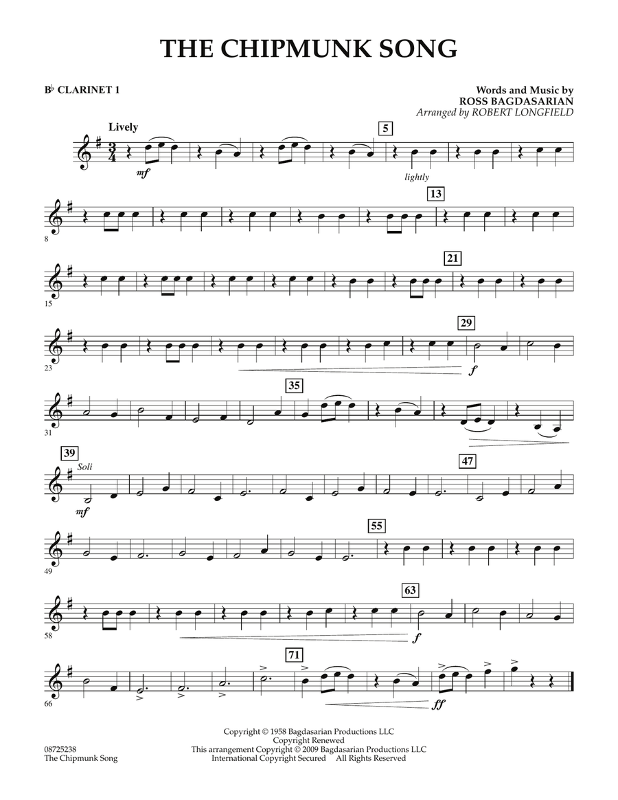 The Chipmunk Song - Bb Clarinet 1 Concert Band scores gallery preview page 1