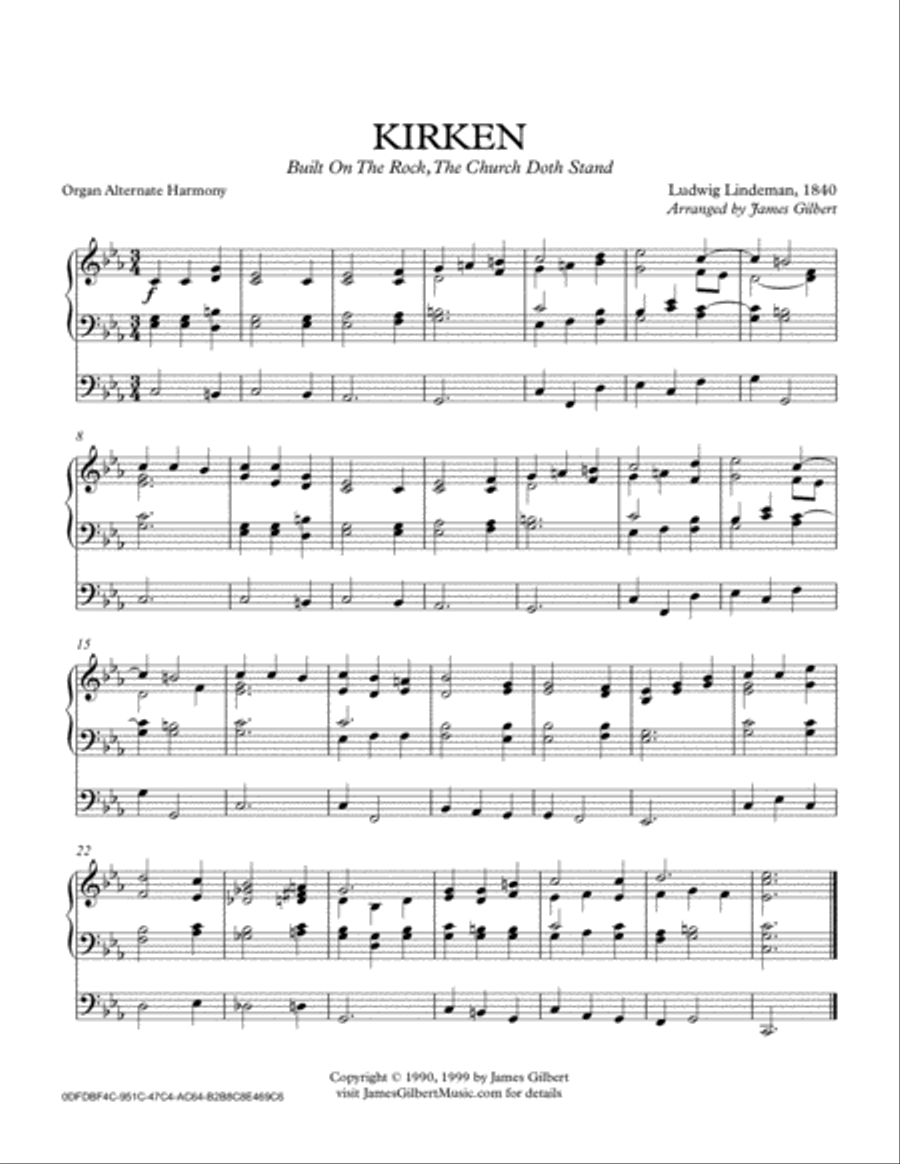 KIRKEN (Built On The Rock The Church Doth Stand) Organ Solo scores gallery preview page 1