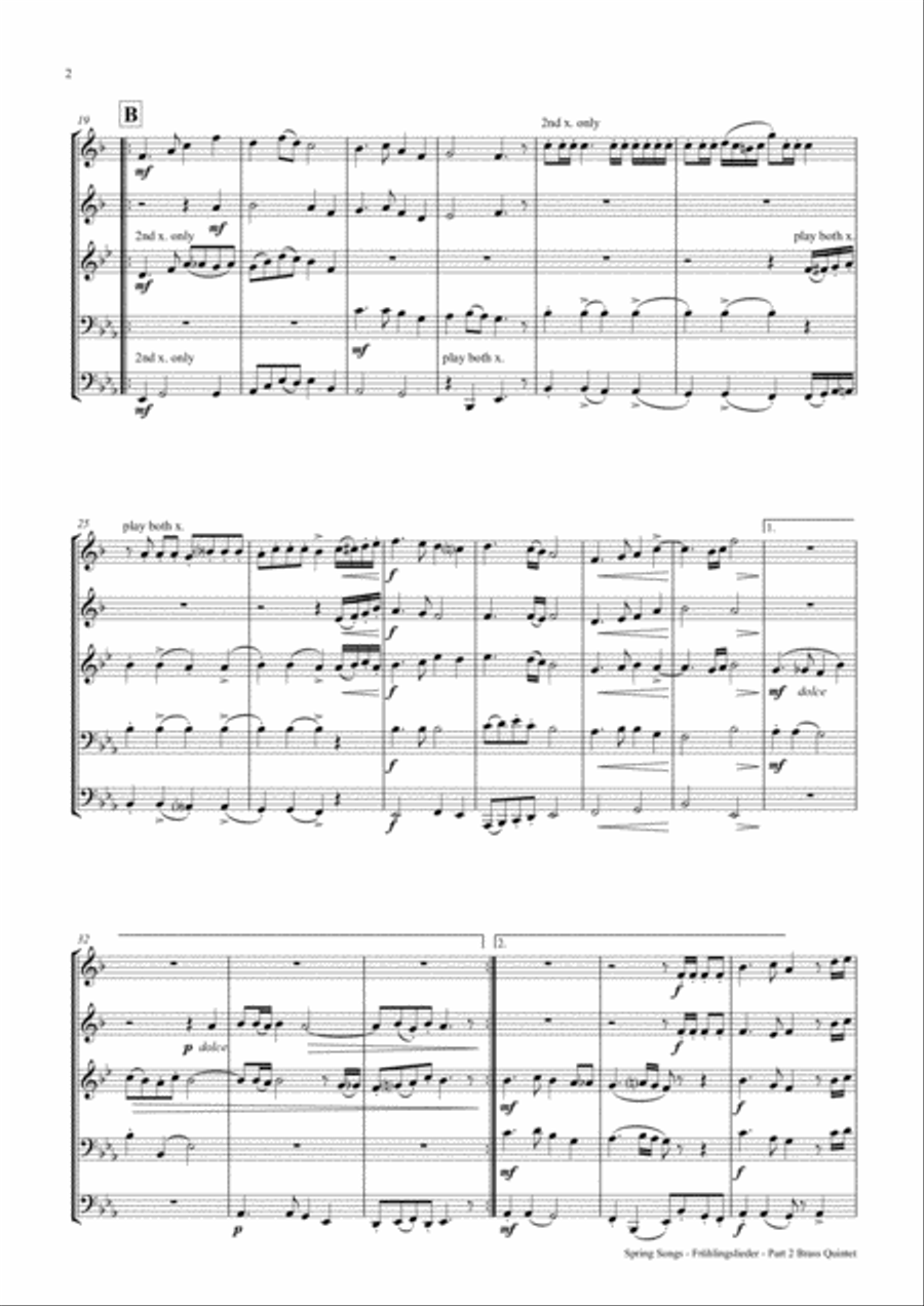 Spring Songs - Frühlingslieder - Part 2 - German Folk Songs - Brass Quintet Brass Quintet scores gallery preview page 2