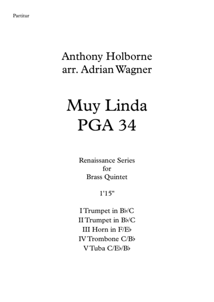 Muy Linda PGA 34 (Anthony Holborne) Brass Quintet arr. Adrian Wagner image number null