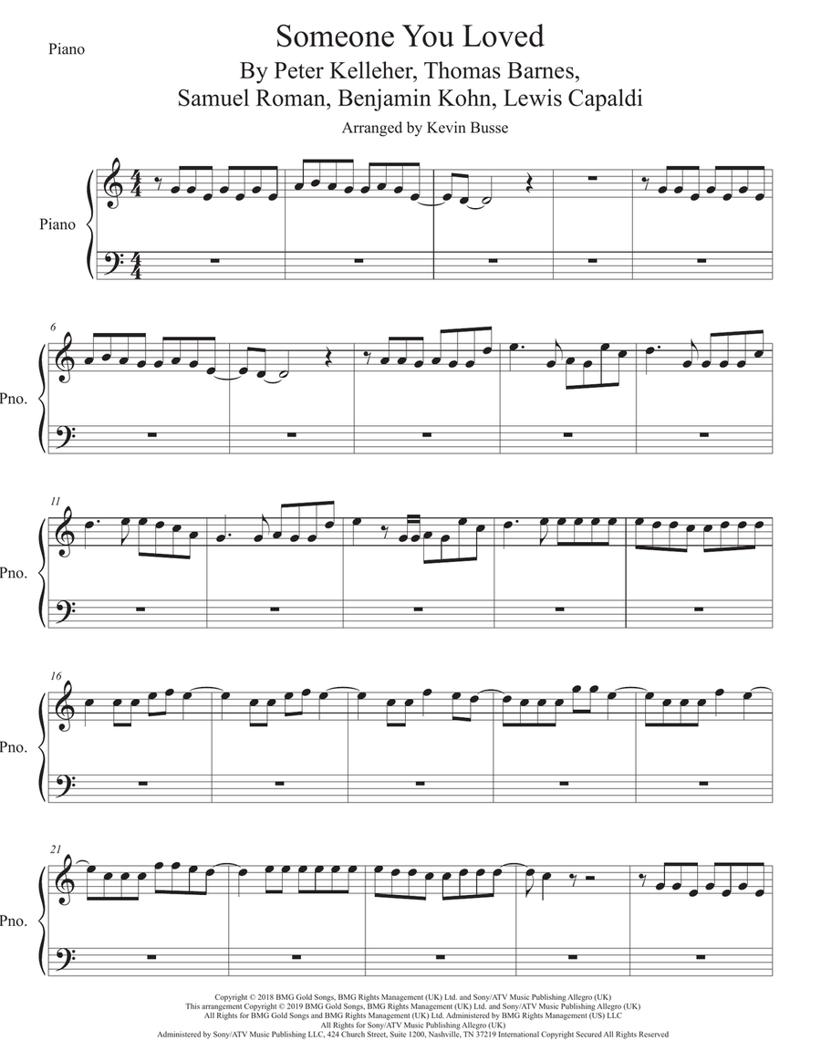 Someone You Loved Easy Piano scores gallery preview page 1