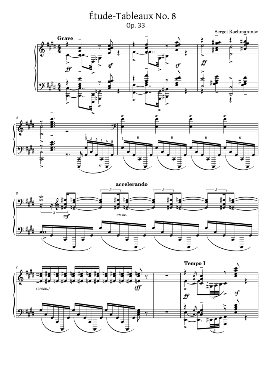 Rachmaninoff - Etudes-tableaux, Op.33 No.8 Grave - Original For Piano Solo Piano Method scores gallery preview page 1