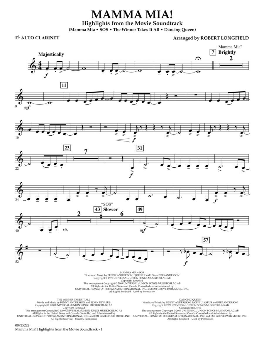 Mamma Mia! - Highlights from the Movie Soundtrack - Eb Alto Clarinet