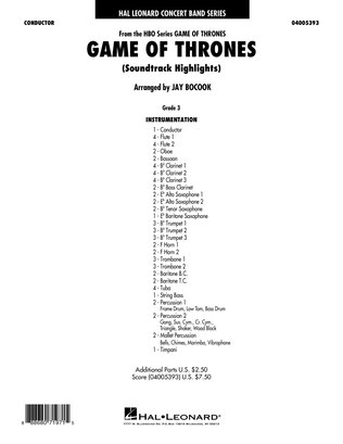 Game Of Thrones (Soundtrack Highlights) (arr. Jay Bocook) - Conductor Score (Full Score)