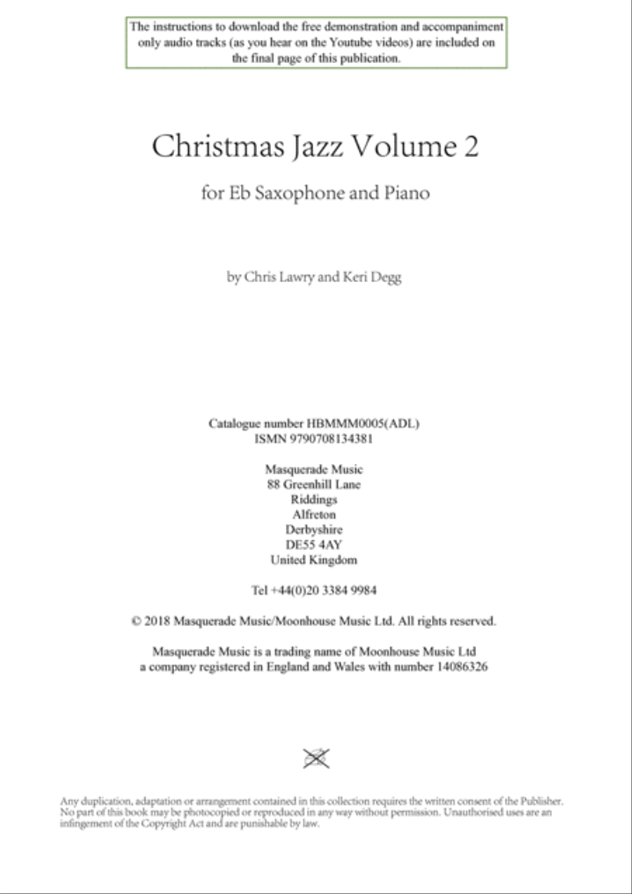 Christmas Jazz Volume 2 for Eb Saxophone; Five Christmas/Holiday pieces in Jazz Styles. Alto Saxophone scores gallery preview page 2