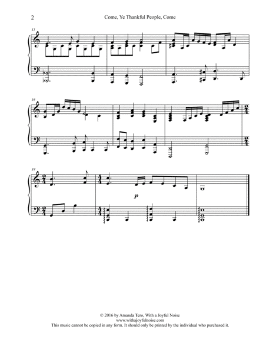 3 Thanksgiving Hymns Sheet Music For Intermediate Piano: Come, Ye Thankful People Come, We Gather To Piano Solo scores gallery preview page 3