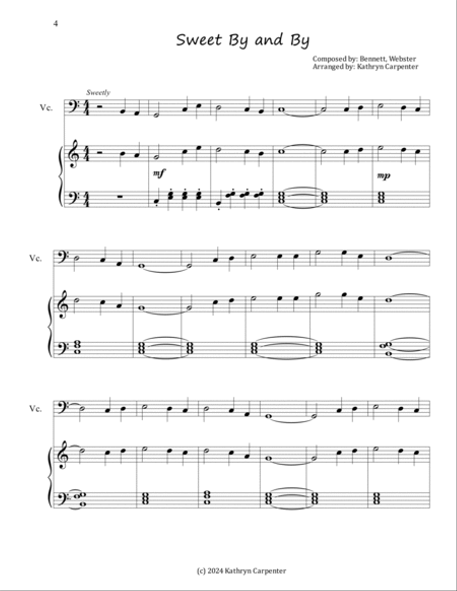Easy Hymn Duets for Piano and Cello: 16 Hymns of the Faith String Duet scores gallery preview page 4
