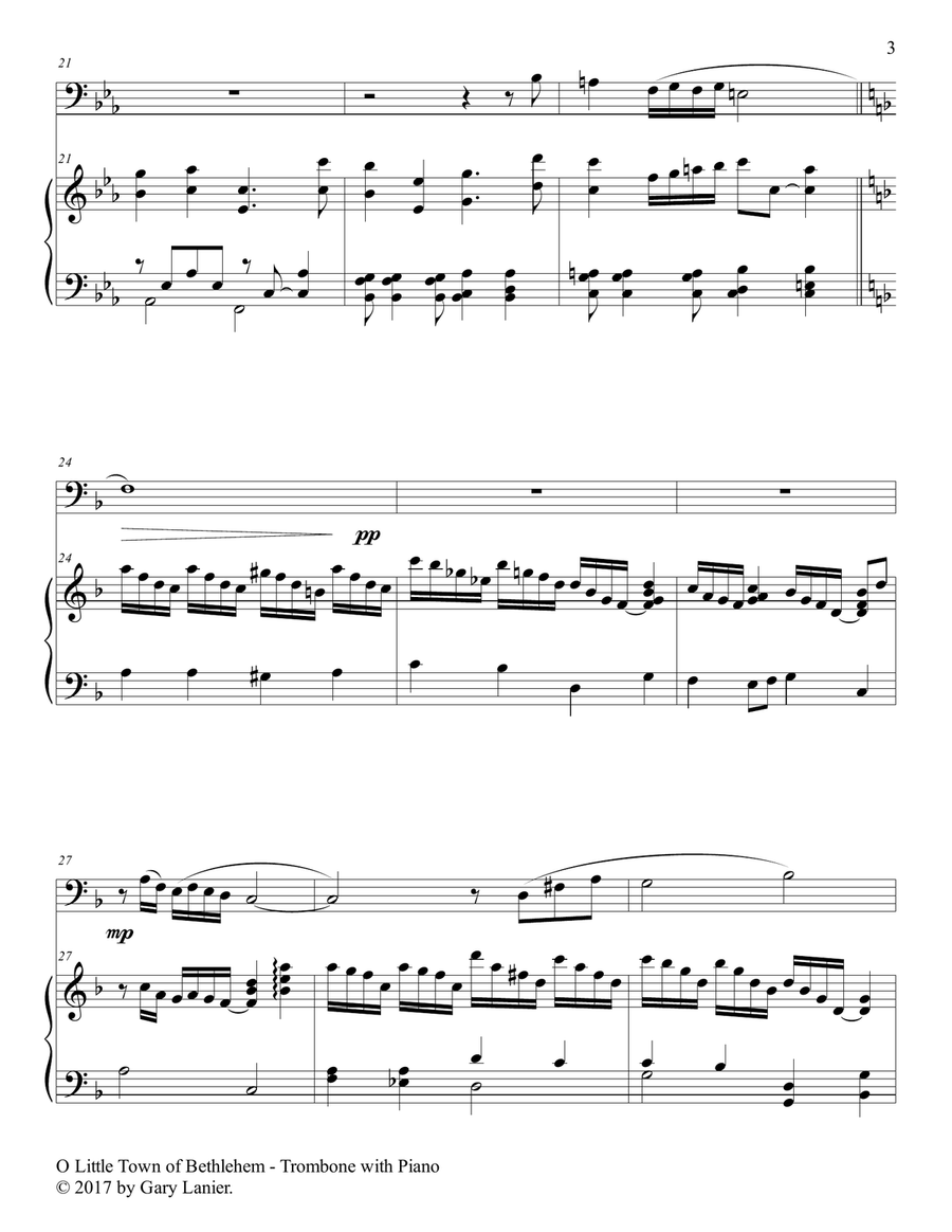 O LITTLE TOWN OF BETHLEHEM (Trombone with Piano & Score/Part) Piano scores gallery preview page 4
