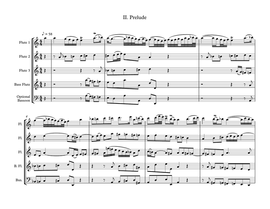 Das alte Jahr vergangen ist, II. Prelude, by J.S. Bach, arranged for Flute Choir (3 Flutes, Bass Flu