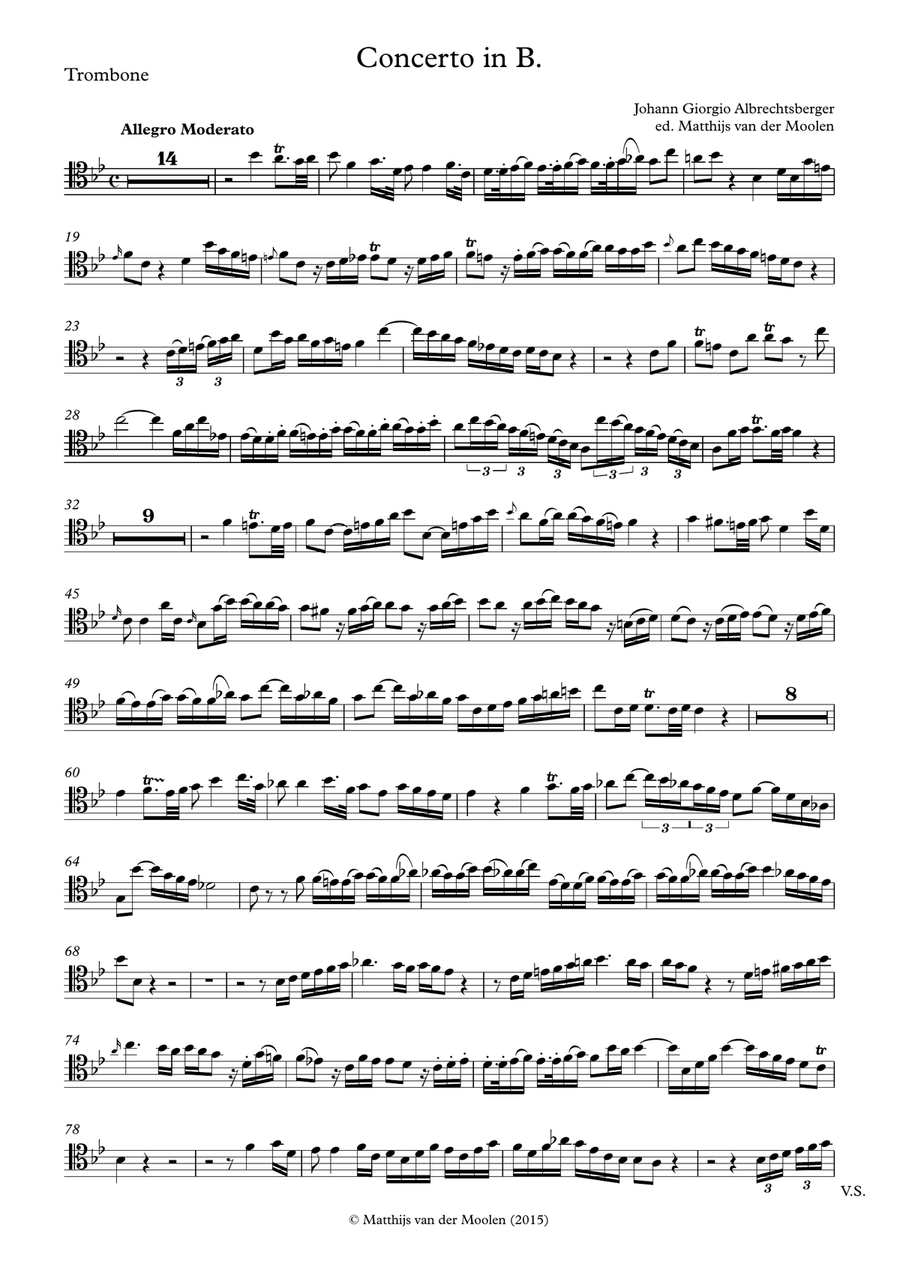 (Alto) Trombone Concerto in B♭ - solo part in tenor clef Trombone Solo scores gallery preview page 1
