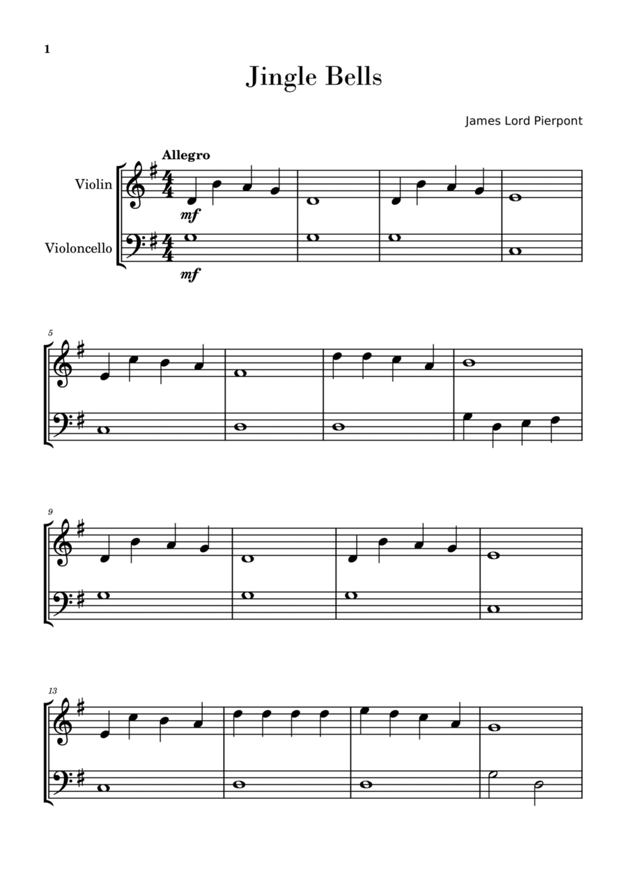 Jingle Bells (Easy Violin and Cello) String Duet scores gallery preview page 1