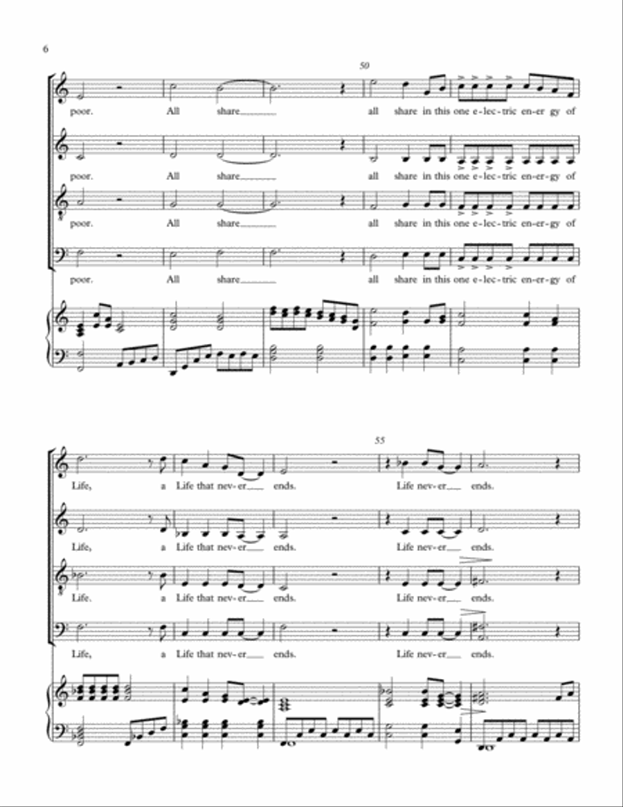 Electric Life text conveys a deeper understanding of the energy of Life. 4-Part scores gallery preview page 6