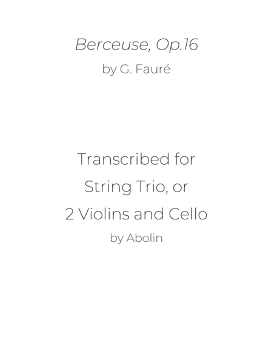 Fauré: Berceuse, Op.16 - String Trio, or 2 Violins and Cello String Trio scores gallery preview page 1