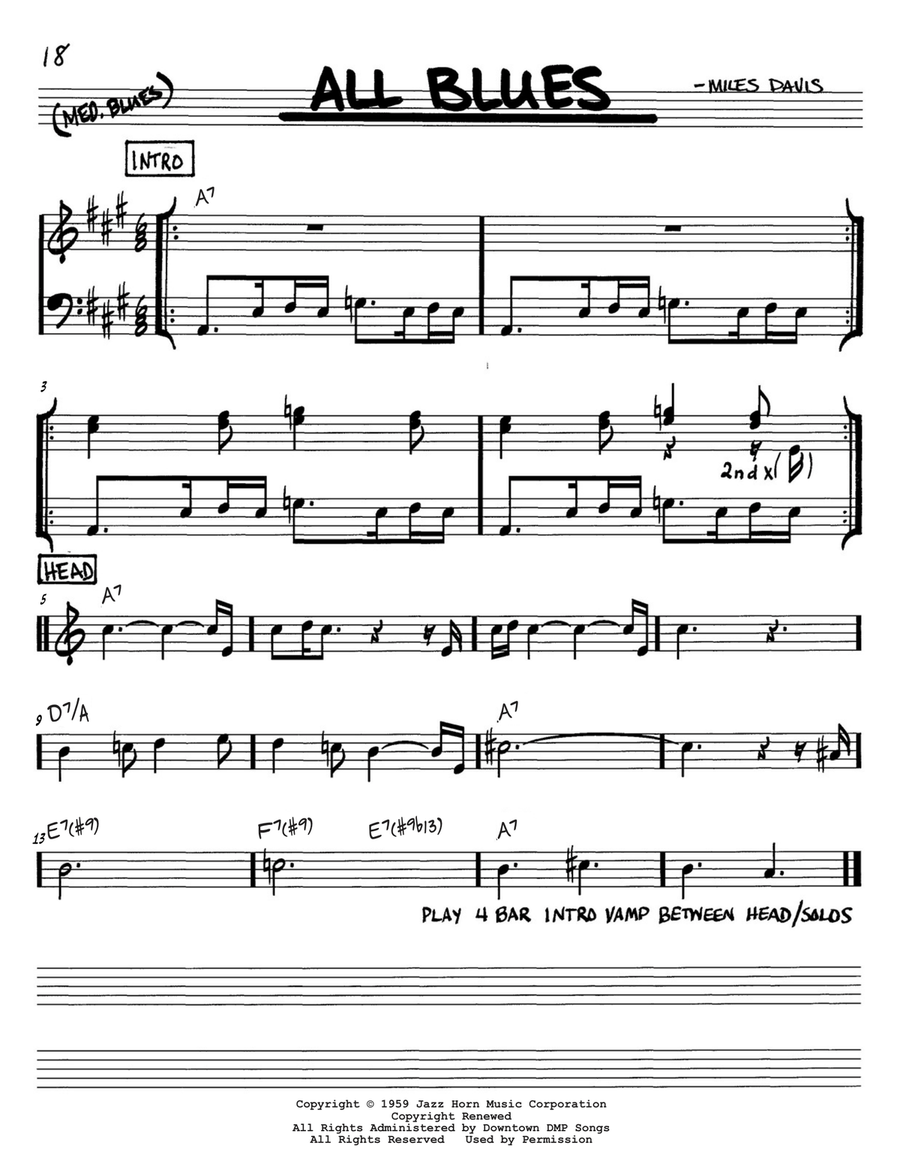 All Blues Piano scores gallery preview page 1