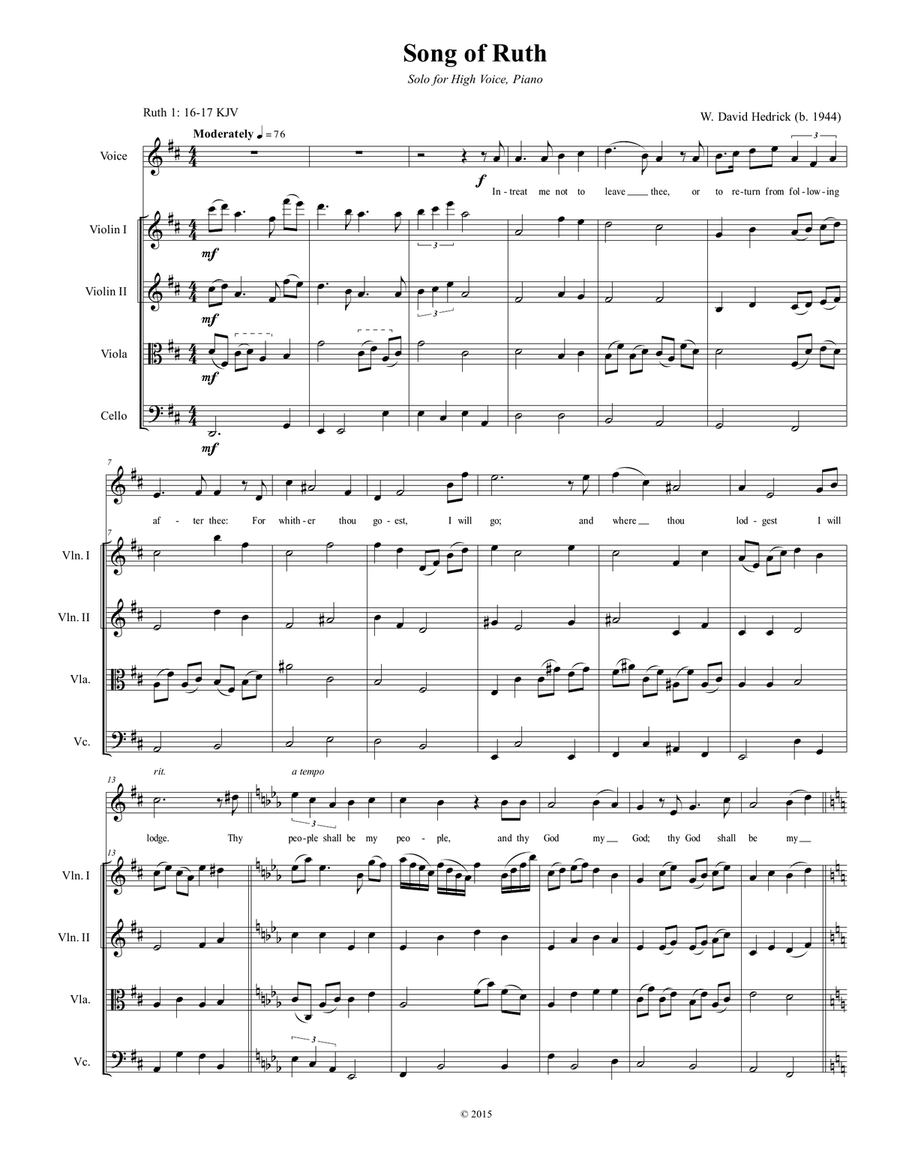 Song of Ruth (High Voice-piano and/or string quartet) Cello scores gallery preview page 5