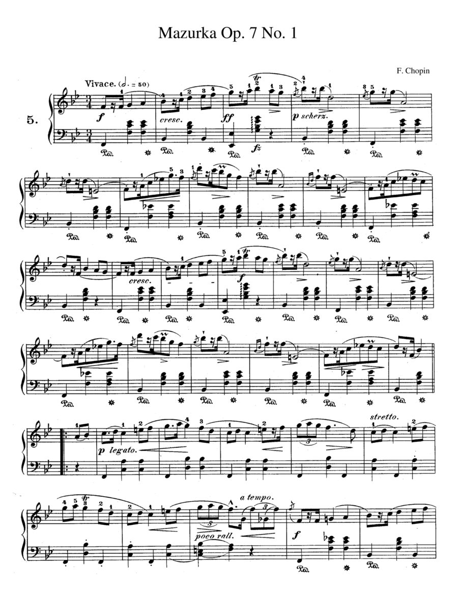 Chopin Mazurka Op. 7 No. 1 in B-flat Major (Bb) image number null