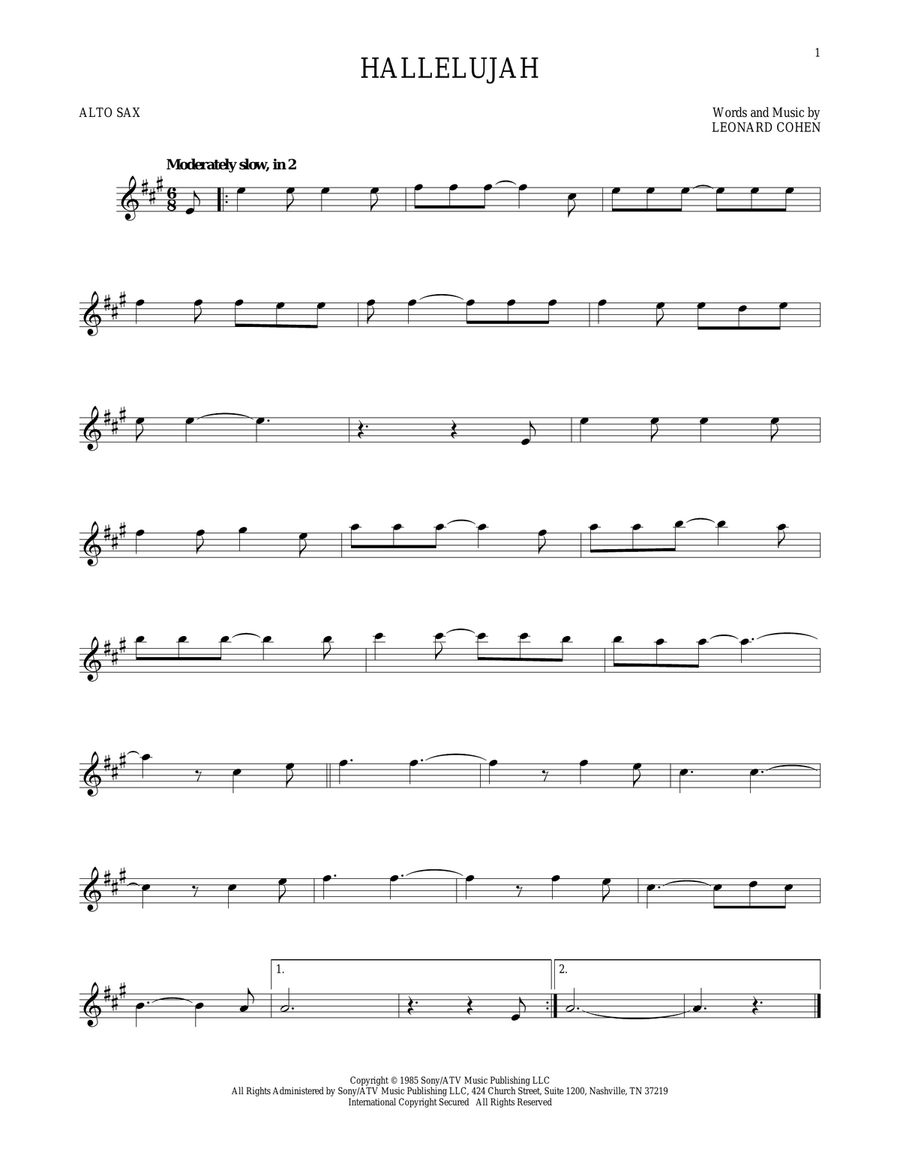 Hallelujah Hallelujah Alto Saxophone scores gallery preview page 1