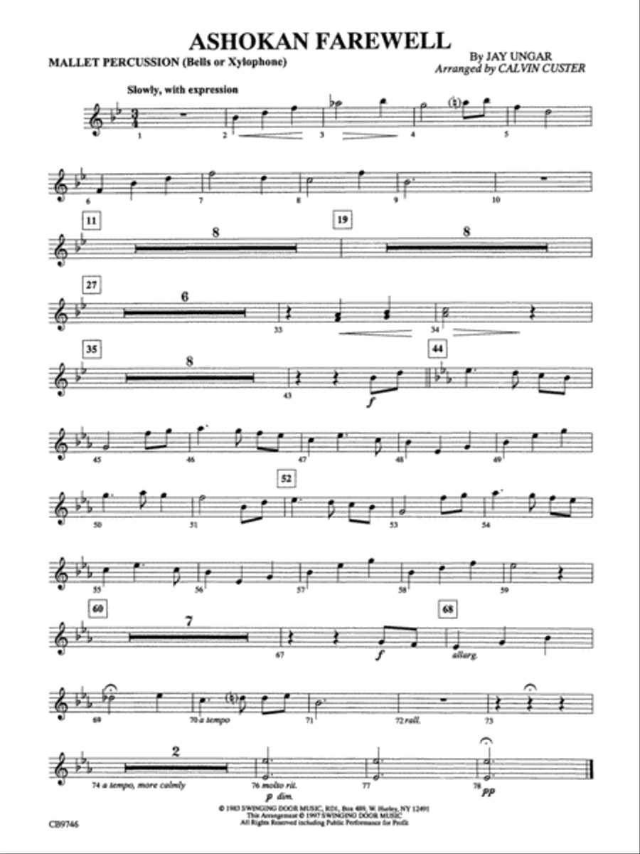 Ashokan Farewell (from The Civil War): Mallets Concert Band scores gallery preview page 1