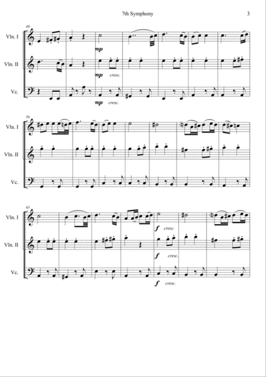 Beethoven 7th 2.Mov. String trio String Trio scores gallery preview page 3
