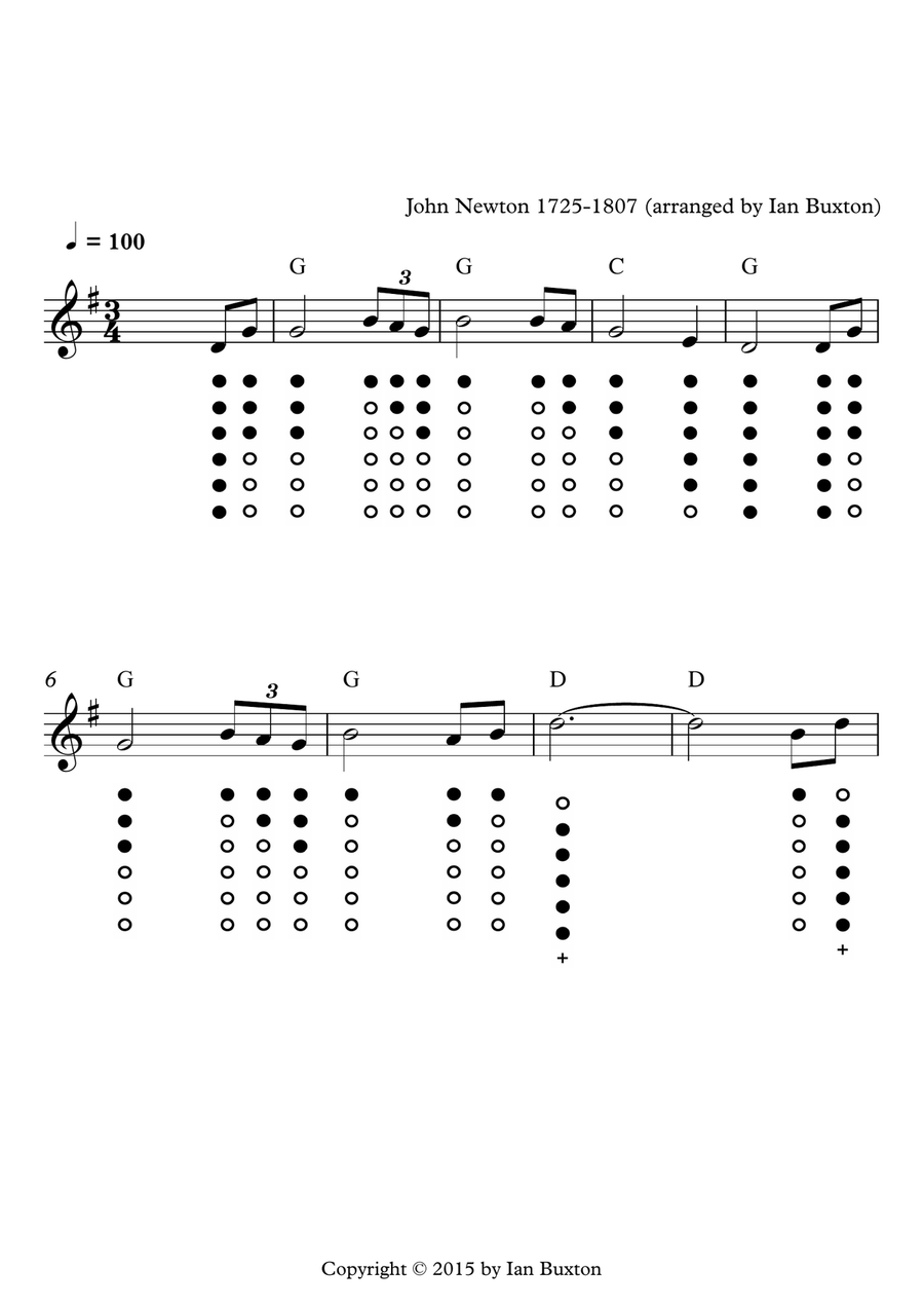 Amazing Grace for Tin whistle with chords Tin Whistle scores gallery preview page 2