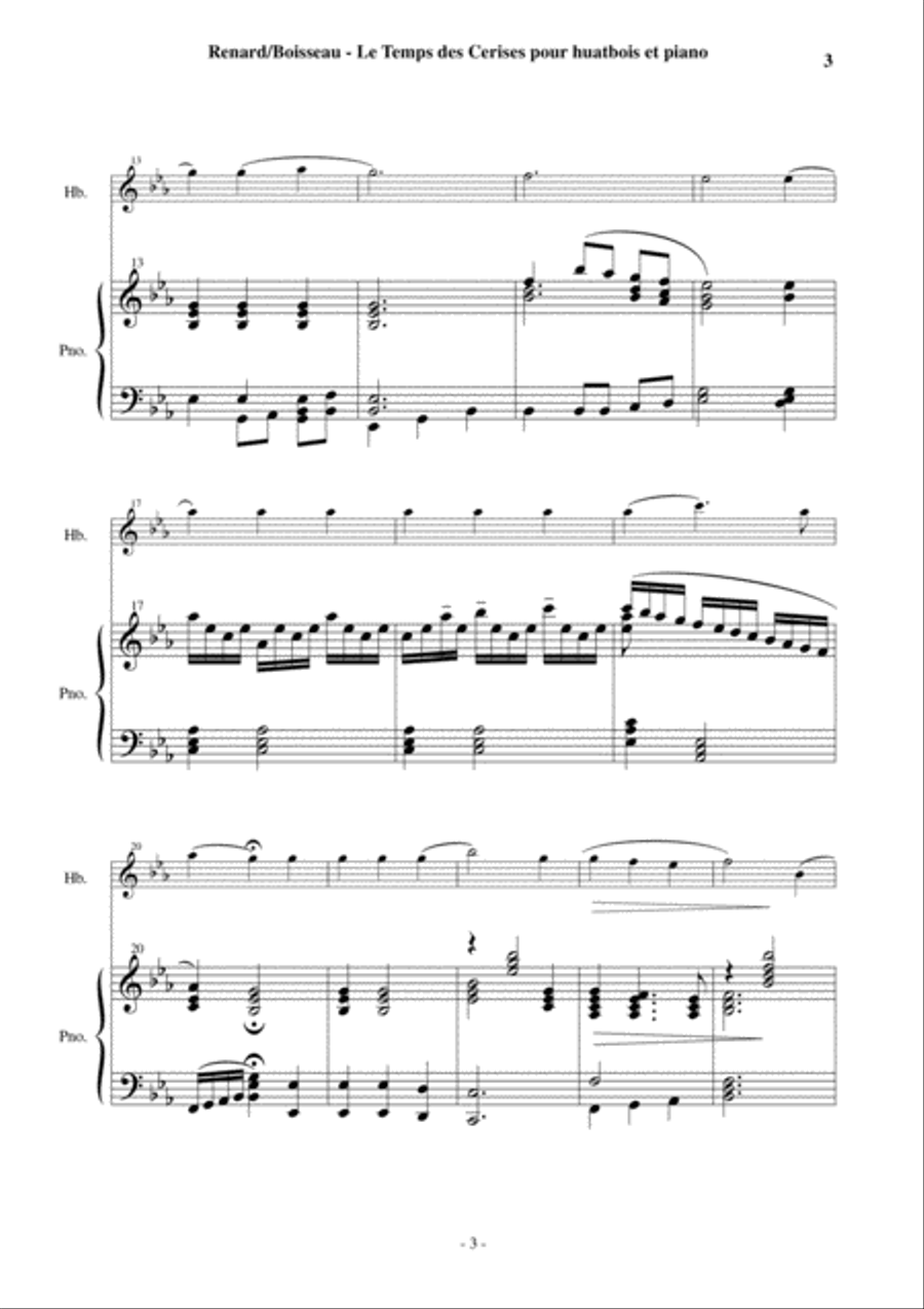 Antoine Renard: Le Temps des Cerises, arranged for oboe and piano Piano scores gallery preview page 3