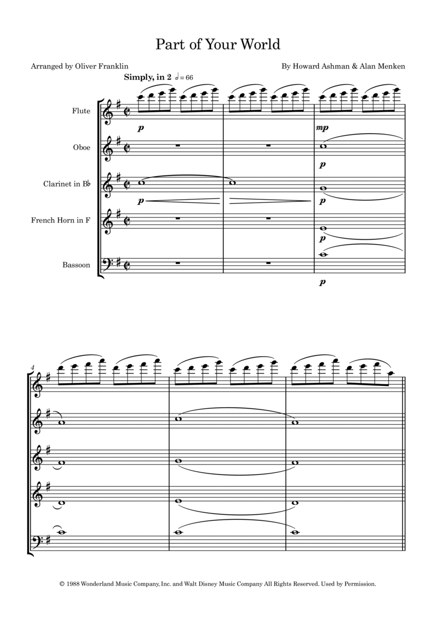 Part Of Your World Part Of Your World Woodwind Quintet scores gallery preview page 1