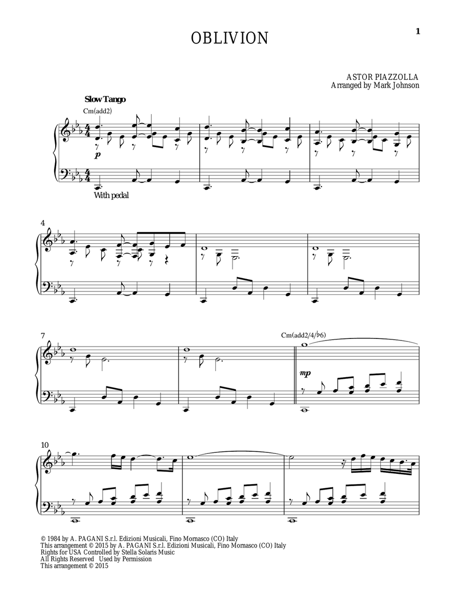 Oblivion Piano Solo scores gallery preview page 1