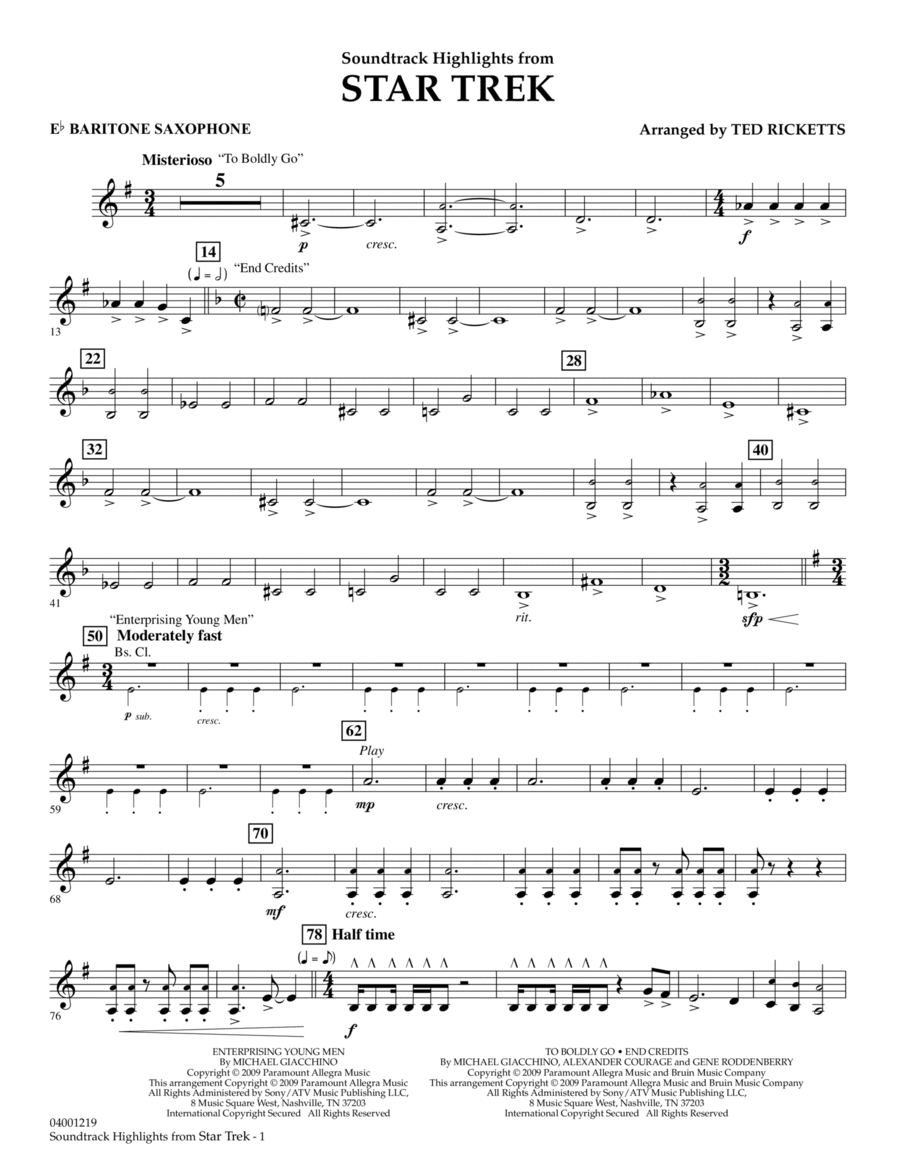 Star Trek - Soundtrack Highlights - Eb Baritone Saxophone Baritone Saxophone scores gallery preview page 1