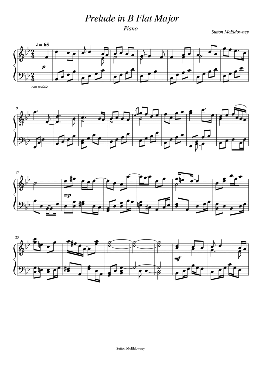 Prelude in B Flat Major Piano Solo scores gallery preview page 1