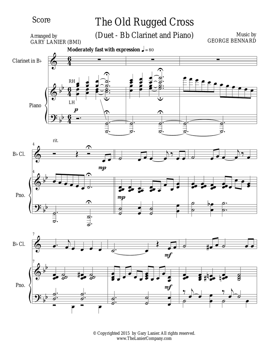 THE OLD RUGGED CROSS (Duet – Bb Clarinet and Piano/Score and Parts) Woodwind Duet scores gallery preview page 2