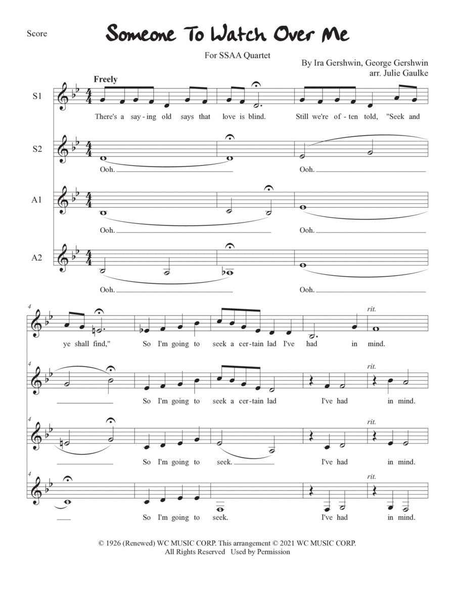 Someone To Watch Over Me SSAA scores gallery preview page 1