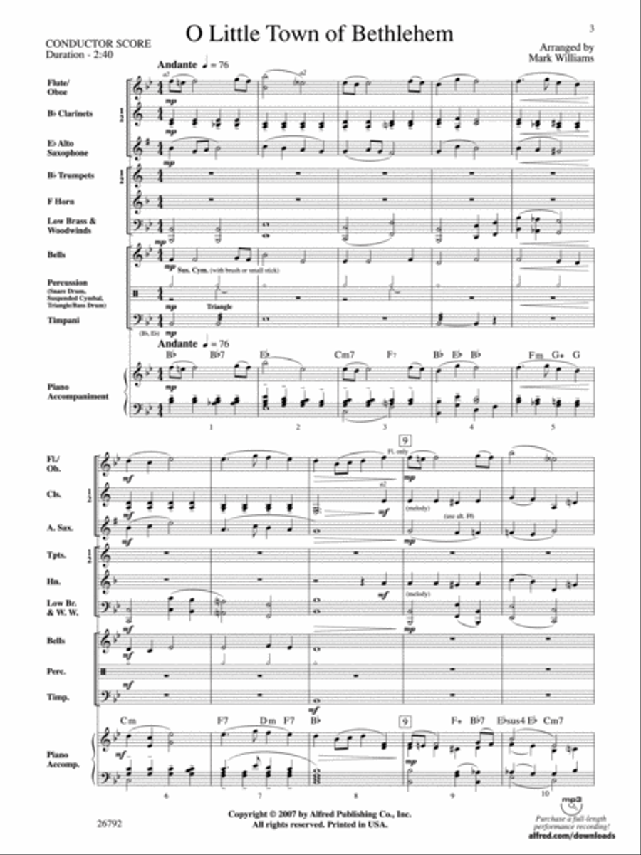 O Little Town of Bethlehem Concert Band scores gallery preview page 2